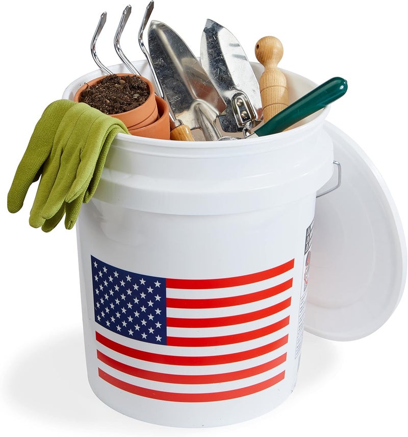 United Solutions 5 Gallon Bucket, Heavy Duty Plastic Bucket, Comfortable Handle, Perfect for on The Job, Home Improvement, or Household Cleaning, White with USA Flag, Pack of 2 - Image 5